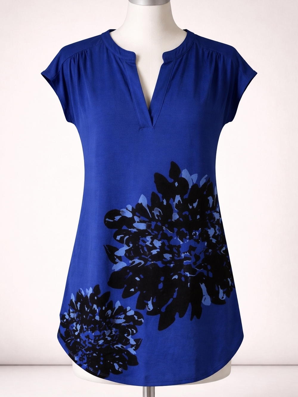Ricki's Royal Blue V-Neck Tee with Black Floral Print